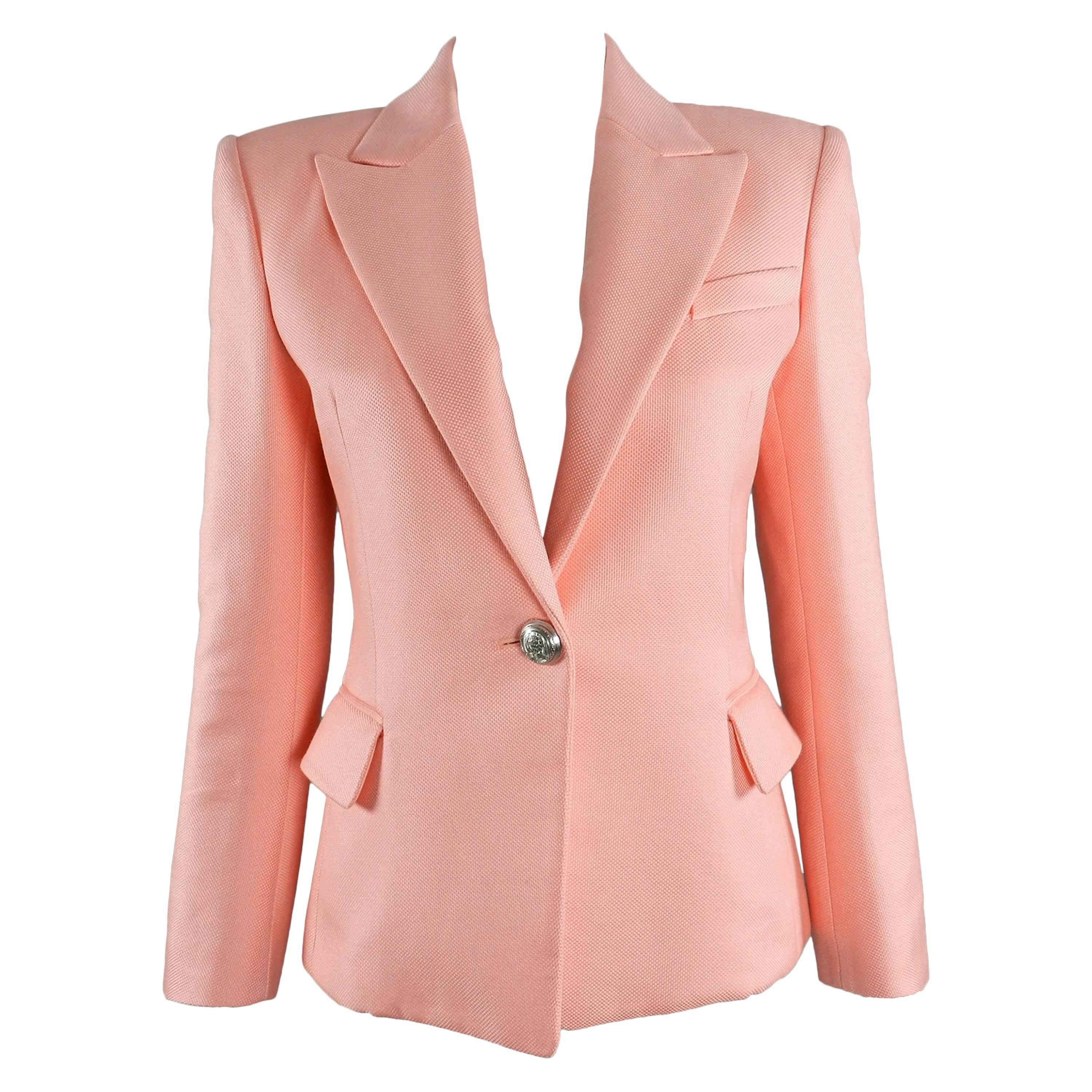 Balmain Pink Cotton Structured Fitted Jacket