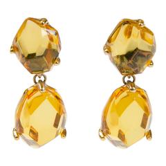 Used Yves Saint Laurent faceted lucite and gilt drop earrings, 1980s.
