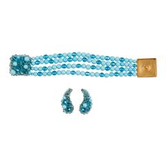 Coppola e Toppo Turquoise Crystal Bracelet and Earrings Set 1950s 6