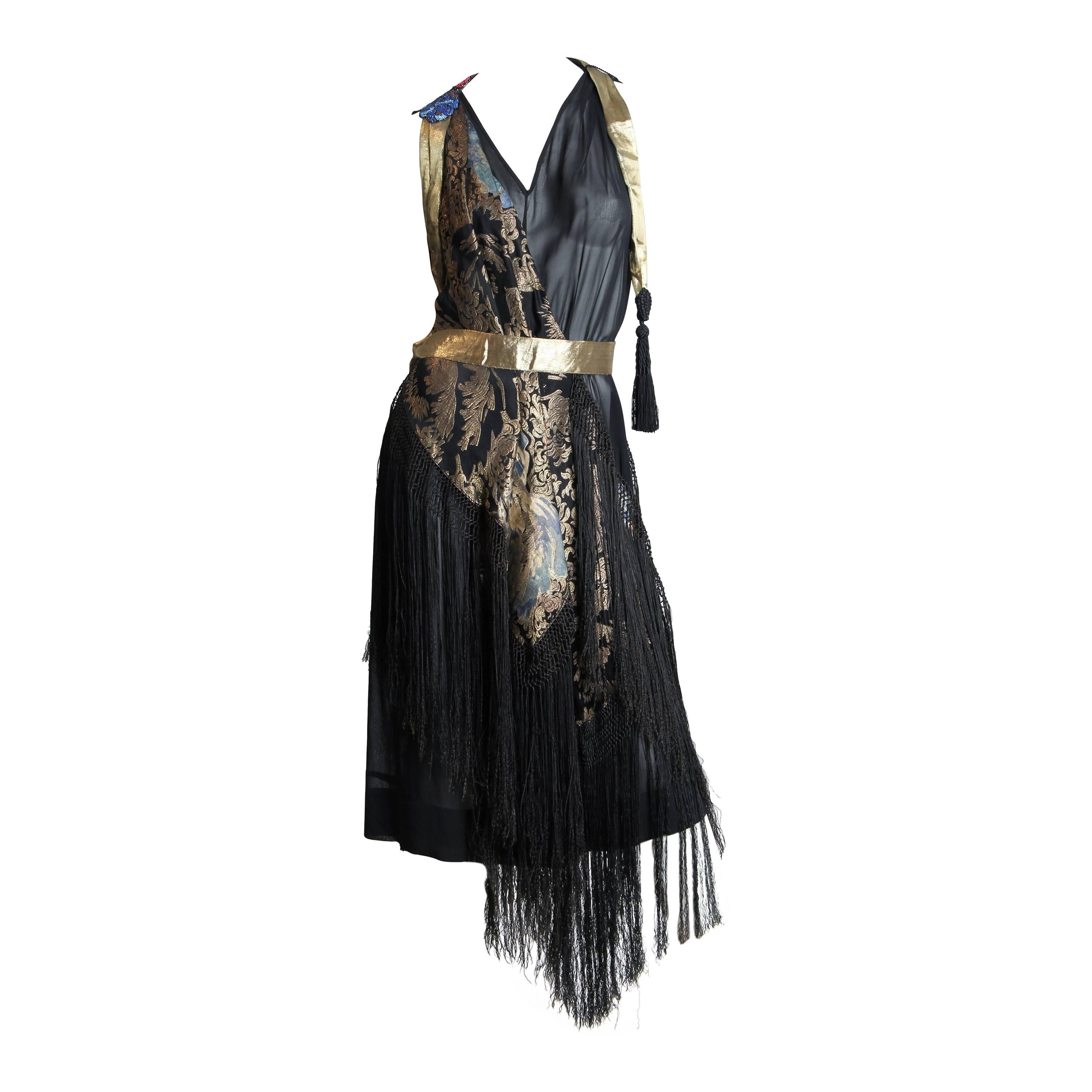 1920s Asymmetrical Dress with Beads, Lamé and Fringe