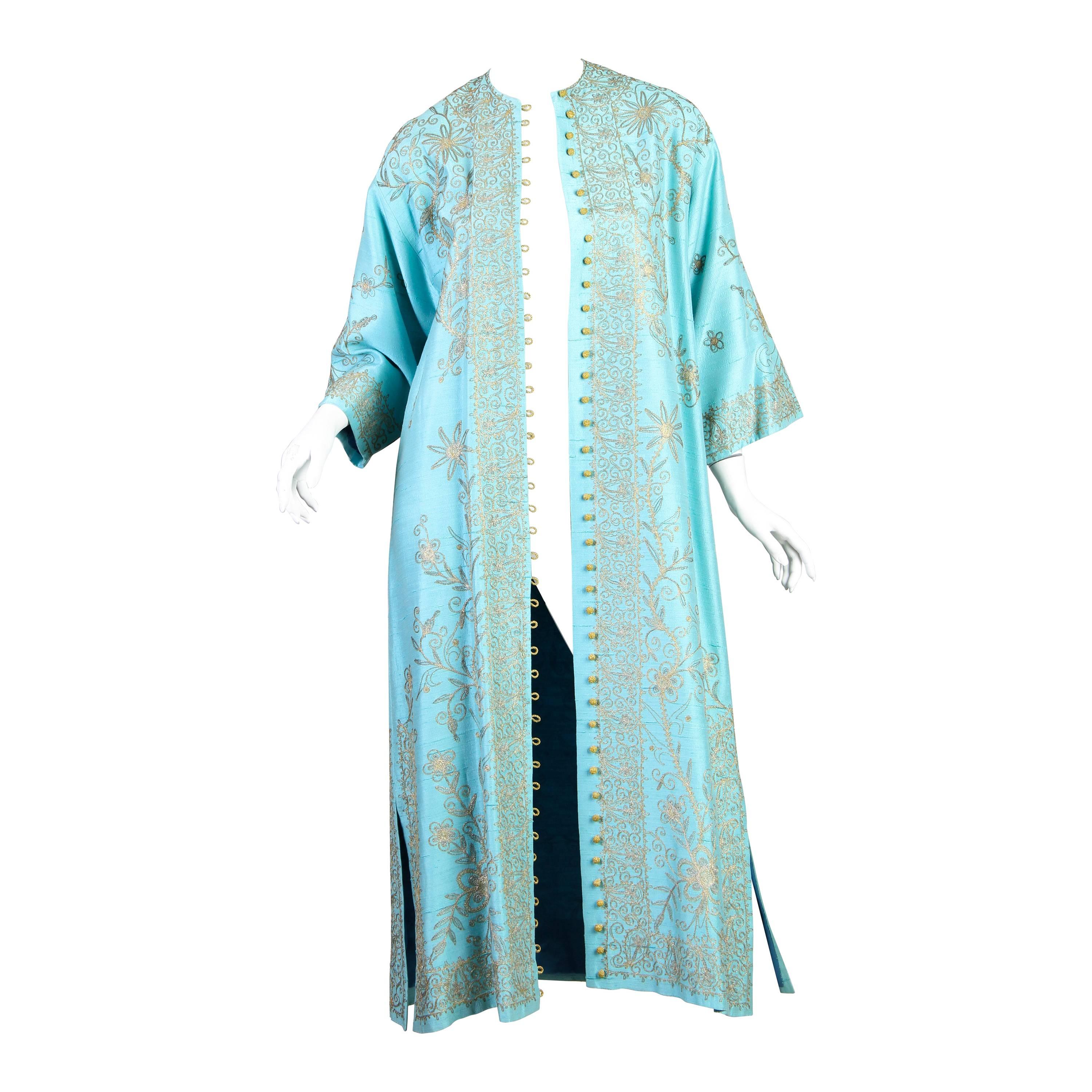 Metallic Embroidered Silk Duster Kaftan from Lebanon