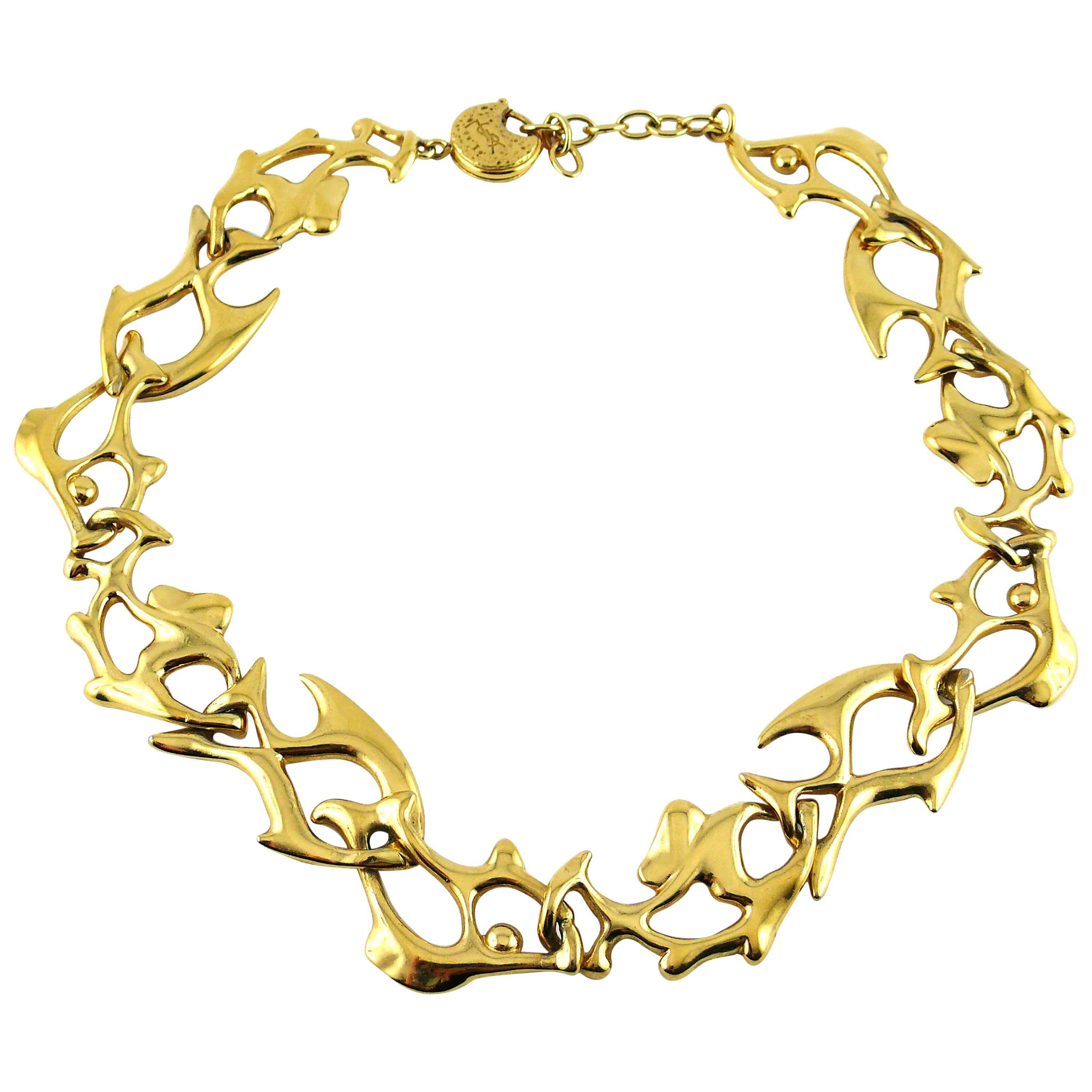 Yves Saint Laurent YSL Vintage Gold Toned Fish Necklace For Sale