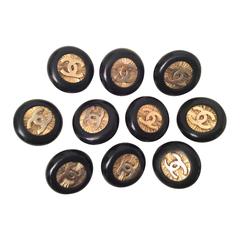 10 Vintage 1980's Chanel Buttons - Black and Gold