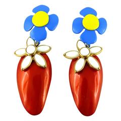 Yves Saint Laurent YSL Vintage Massive Pop Flower Dangling Earrings