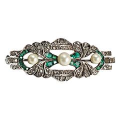 Art Deco Emerald & Pearl Brooch
