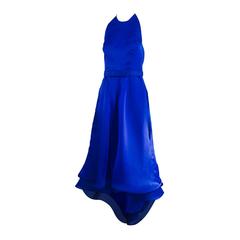 Fiandaca cerulean blue silk halter neck shaped hem gown 1990s