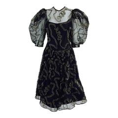 Pauline Trigere 1980s black & gold tulle big night dress 1980s 11