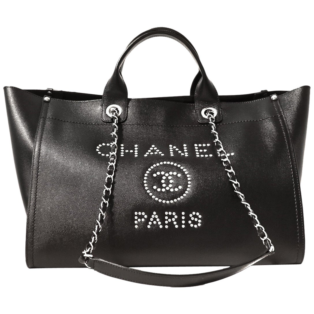 Chanel Black Checkered Leather Shoulder Bag Shopper Tote For Sale at ...