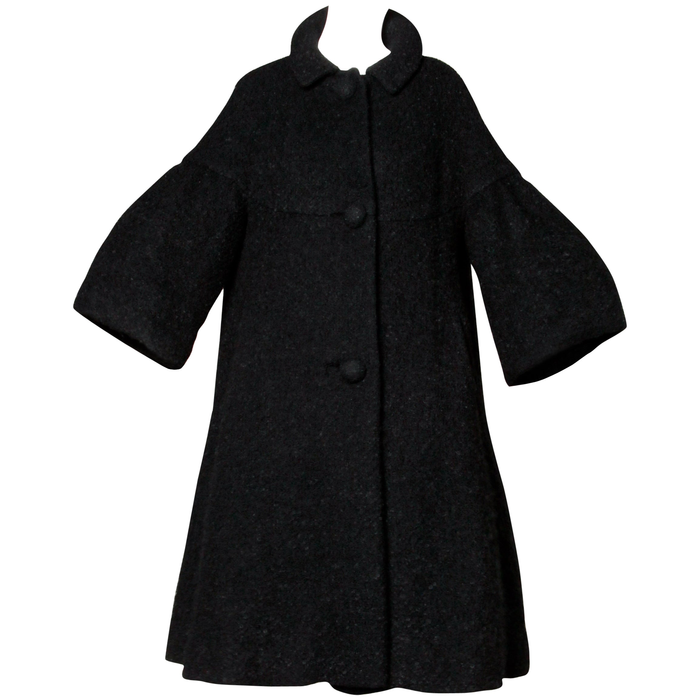Vintage Black Boucle Box Coat with Mink Collar estimated size Small 36 bust