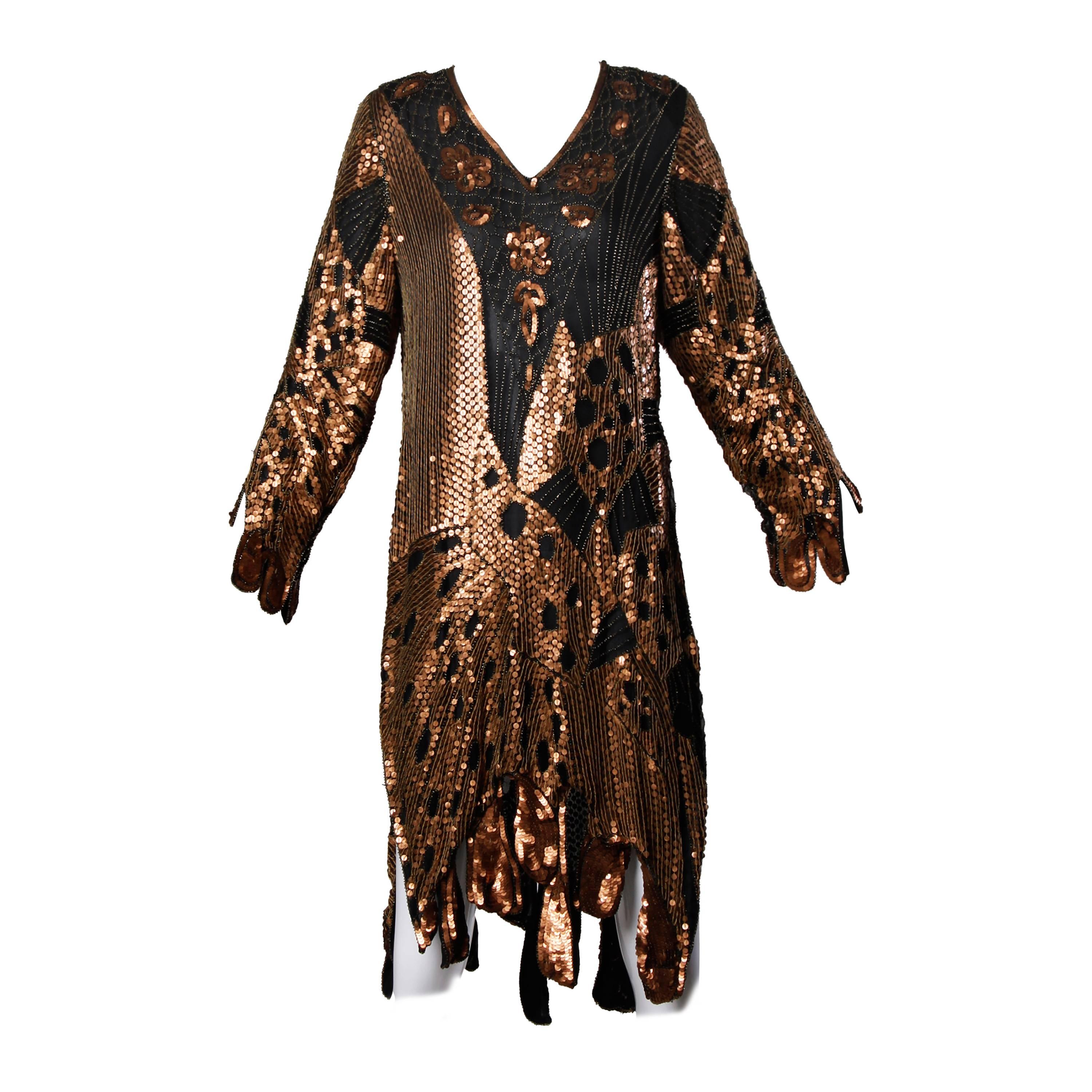 Unworn Vintage Metallic Sequin + Beaded Silk Flapper Dress with Original Tags