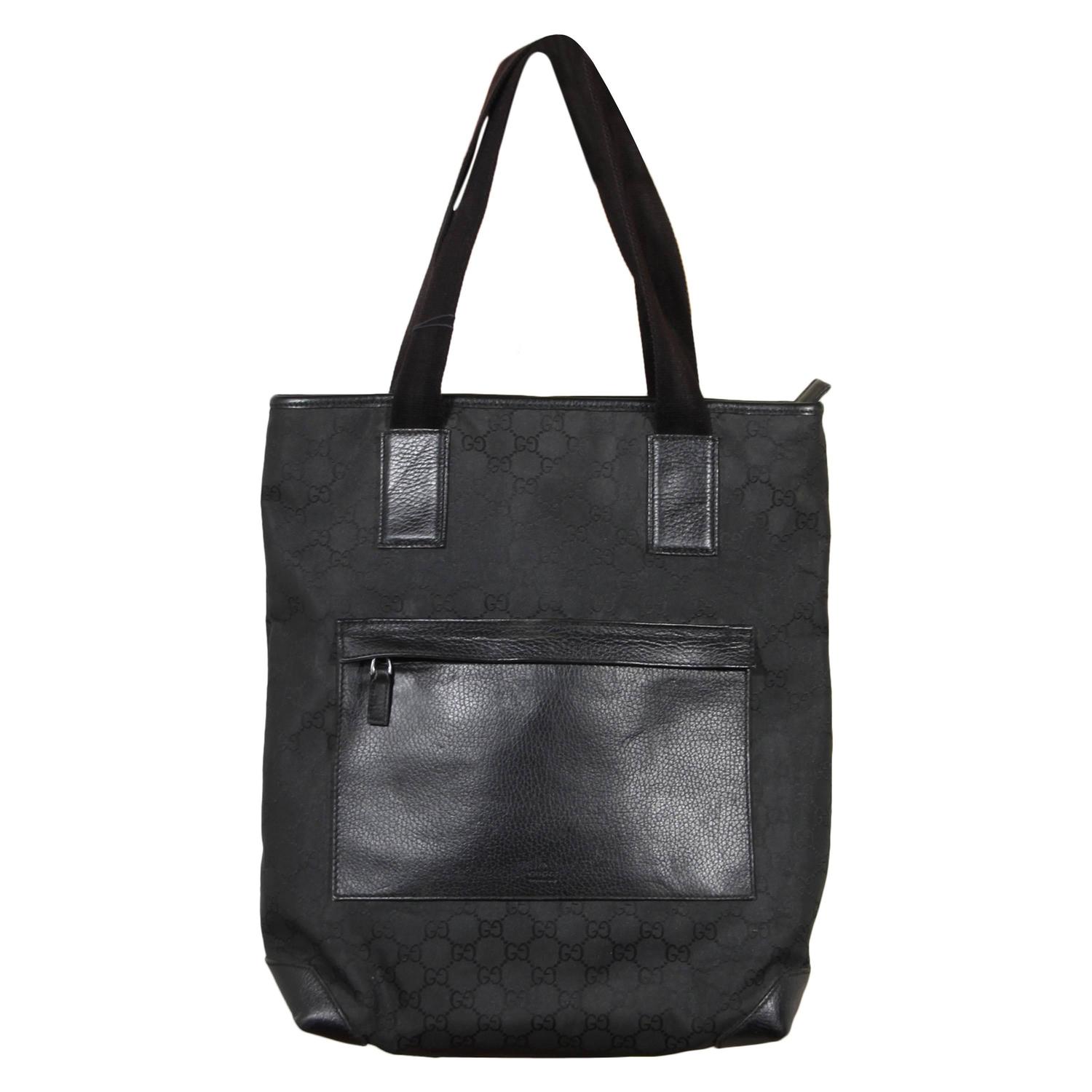 GUCCI Italian Black GG MONOGRAM Canvas TOTE Handbag SHOPPING BAG For Sale at 1stdibs