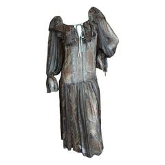 YSL Rive Guache 1976 Ruffled Poet Sleeve Peasant Dress