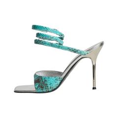 Roberto Cavalli Turquoise Snakeskin Silver Sandals Shoes