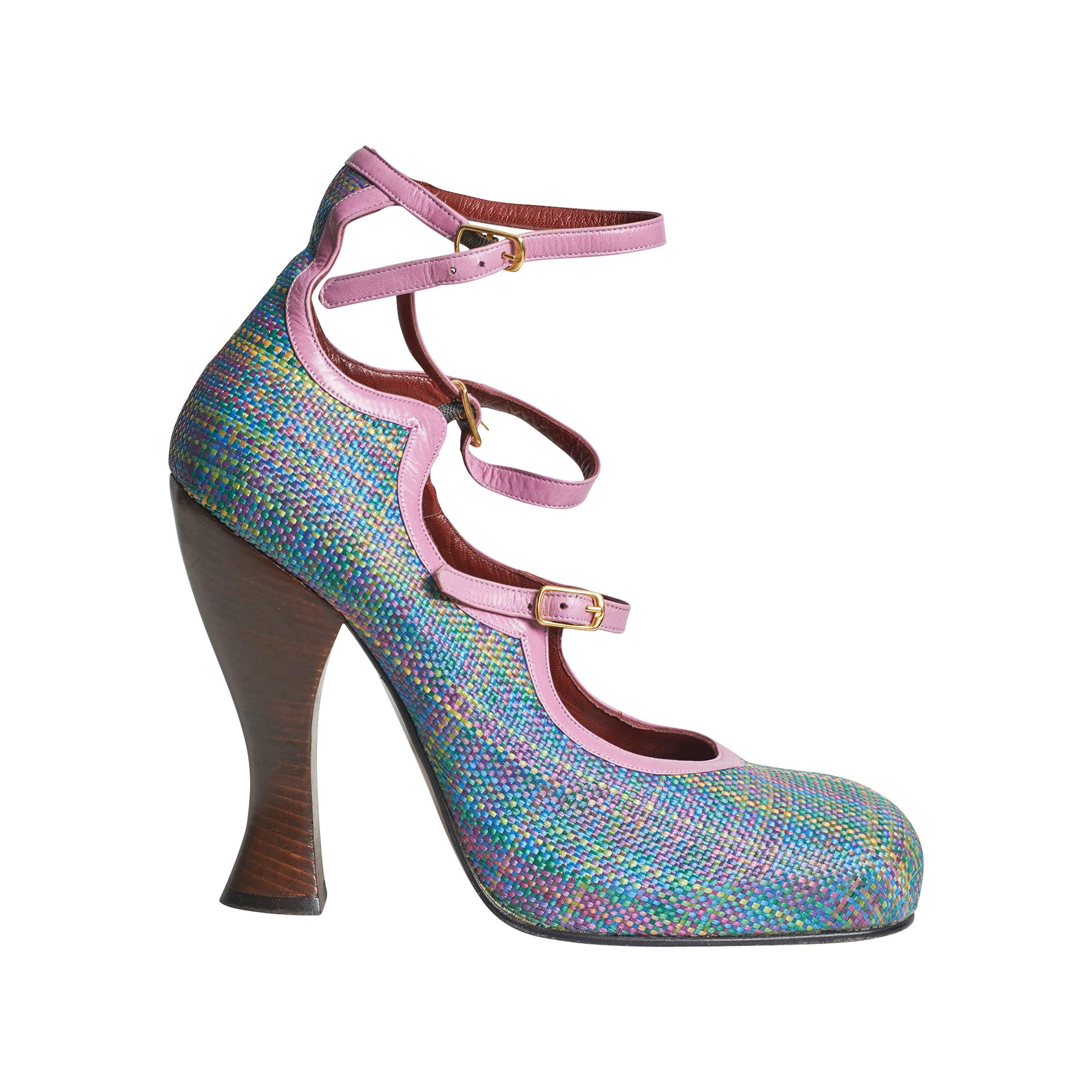 Vivienne Westwood Gold Label Blue Pink Plaid Mary Jane Round Toe Heel Shoes For Sale