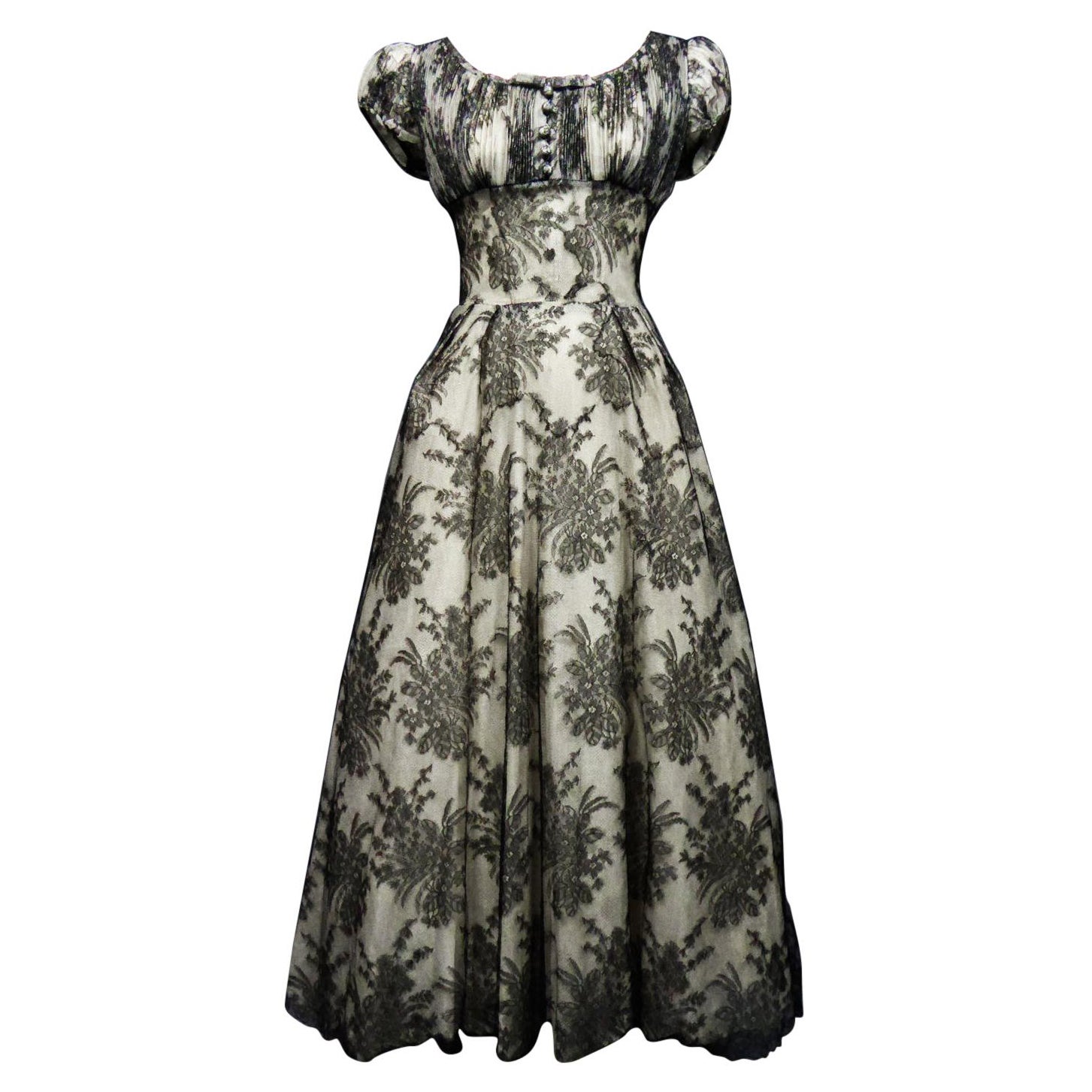 A Christian Dior Lace Couture Gown Collection Ligne Oblique (?) Circa 1950 For Sale