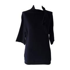 Brunello Cucinelli Dark Blue Cashmere Sweater with Bow  M+