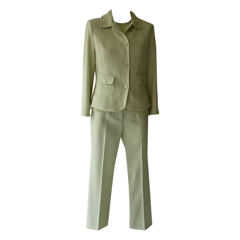 Exceptional Agnona Mint Green ThreePiece Pant Suit with Cashmere Top