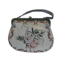 Unique Thespian Needlepoint Comedy and Tragedy Handbag c 1960 3