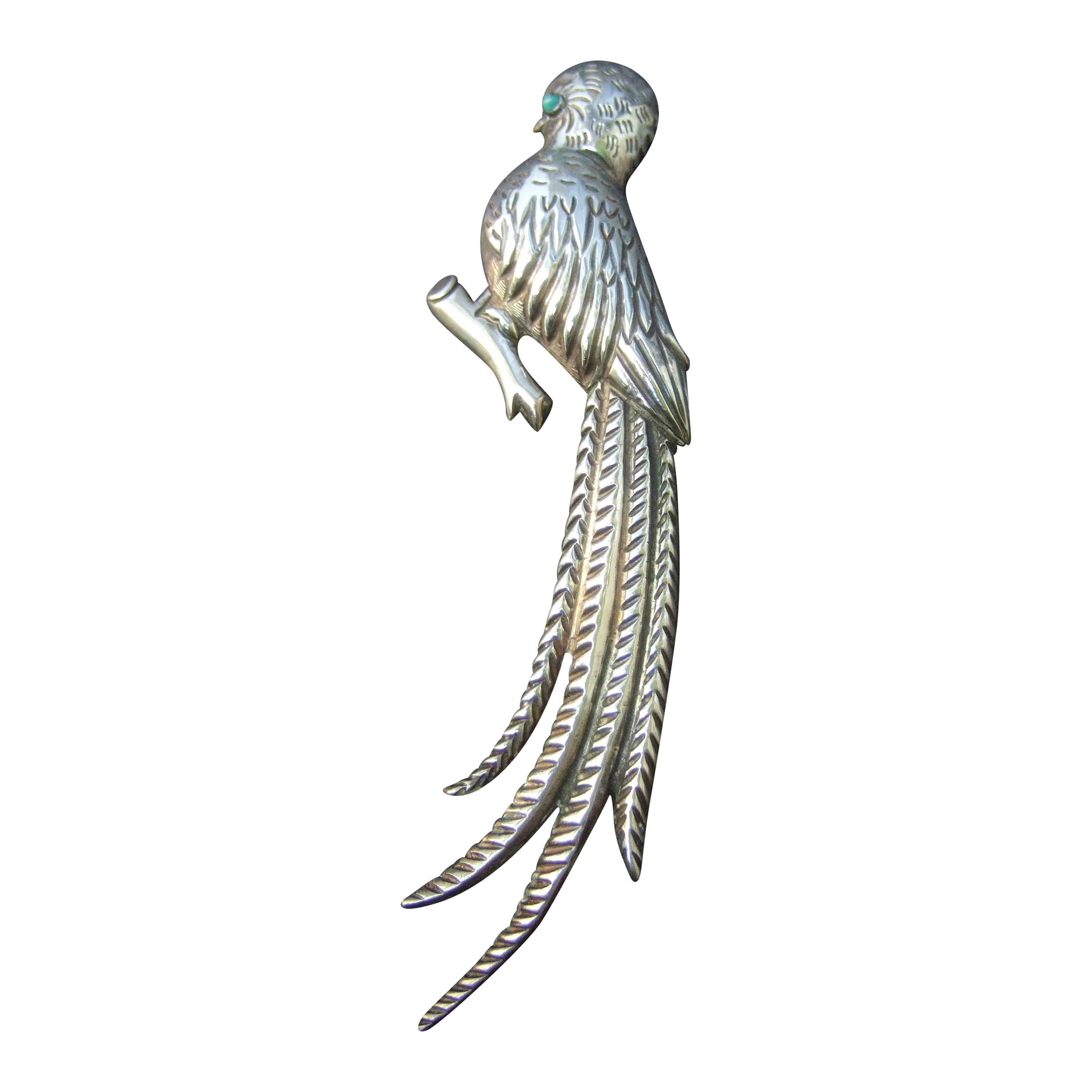 Massive Mexican Sterling Parrot Brooch c 1940s For Sale