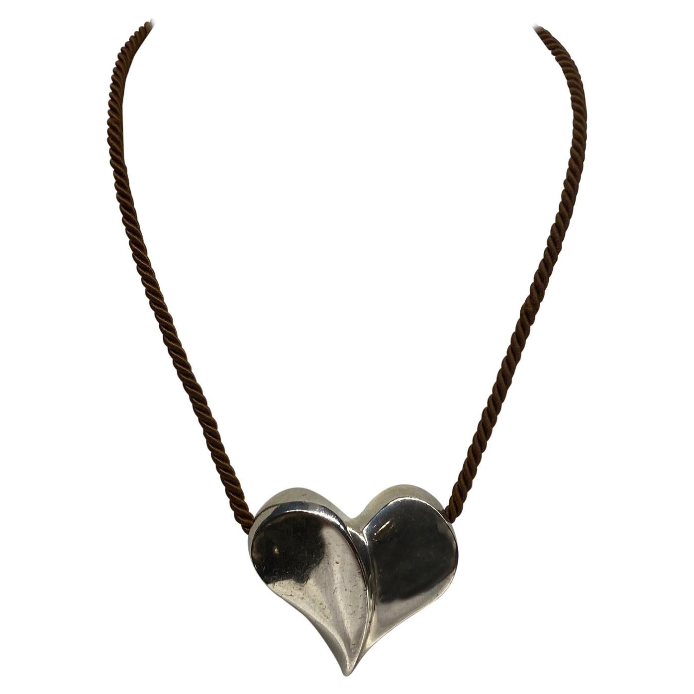 Brusca - Dante Sterling Silver Heart Pendant from 1975 For Sale