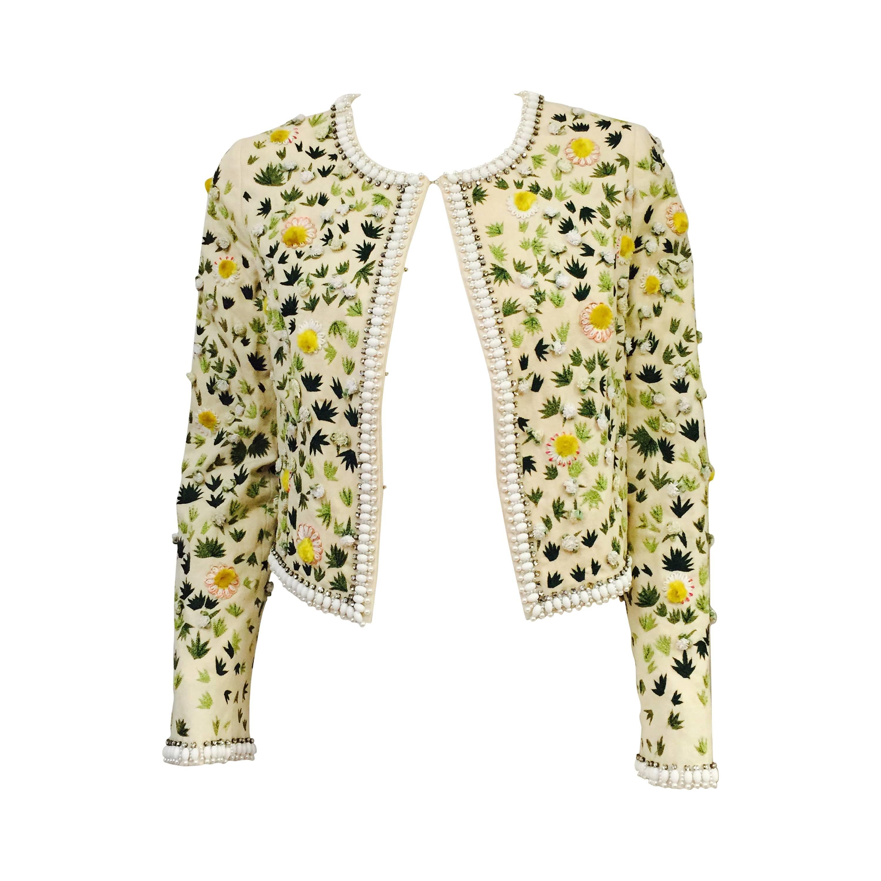 Blumarine Couture Floral Embroidered Cotton Bolero For Sale
