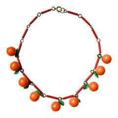 Antique Rare Orange Bakelite Cherries Necklace