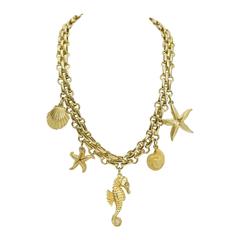 Christian Dior Gold Sea Life Charm Necklace 1