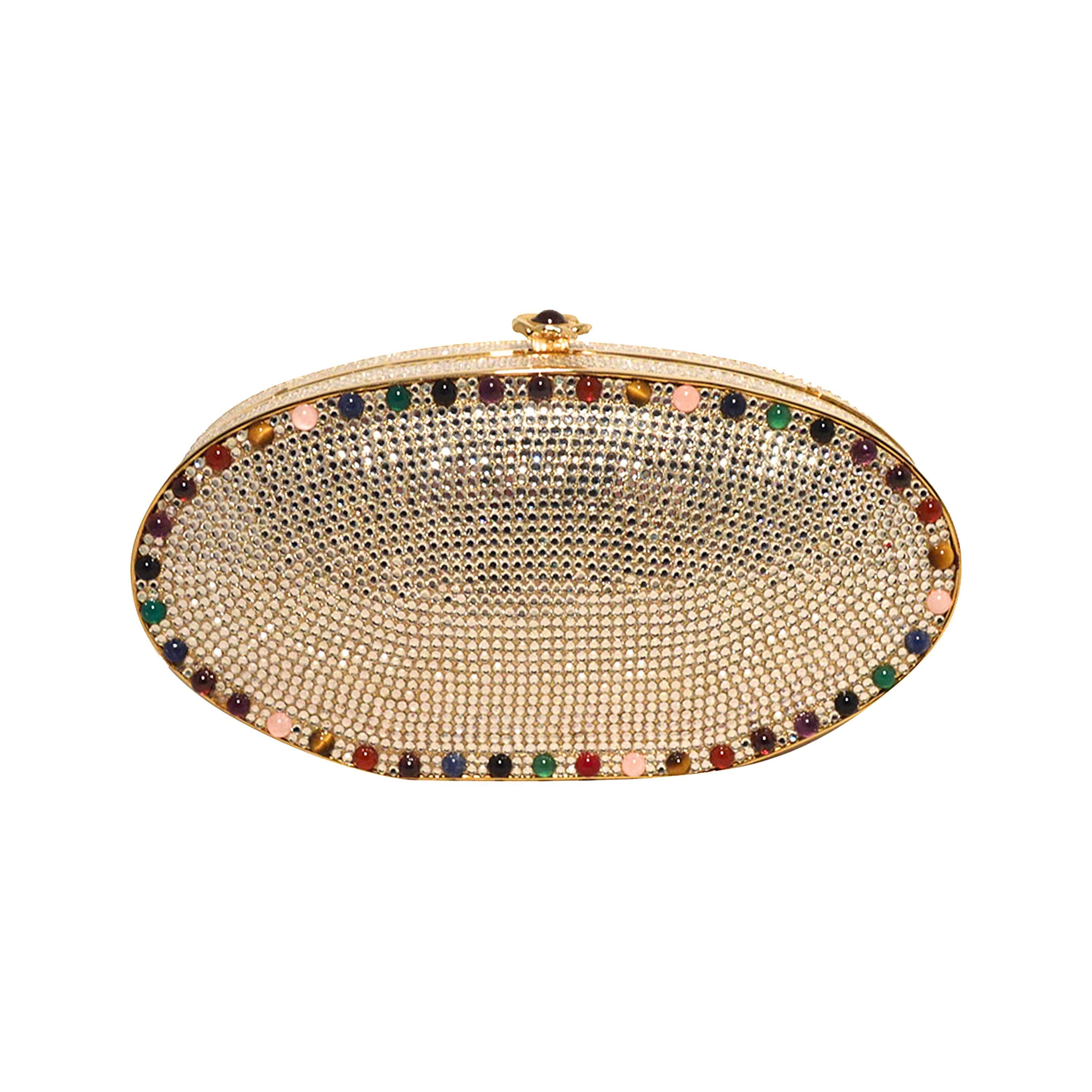 Judith Leiber Swarovski Crystal Oval Multicolored Gem Minaudiere