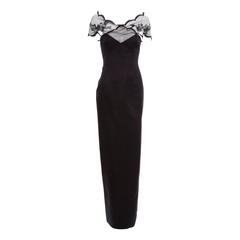 Richard Tyler Couture Black Satin Lace Evening Dress, Circa 1990's