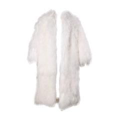 1970s Retro White Shaggy Mongolian Lamb Fur Full-Length Coat