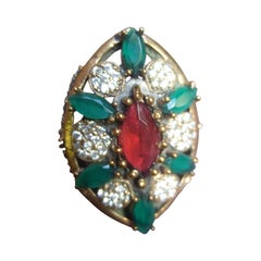 Glitzernder Smaragd-Kristall Sterling Vermeil Cocktail-Ring Größe 9