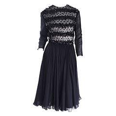 Pat Sandler for Highlight 1950s 50s Black Chiffon Beaded Paillette Vintage Dress 2