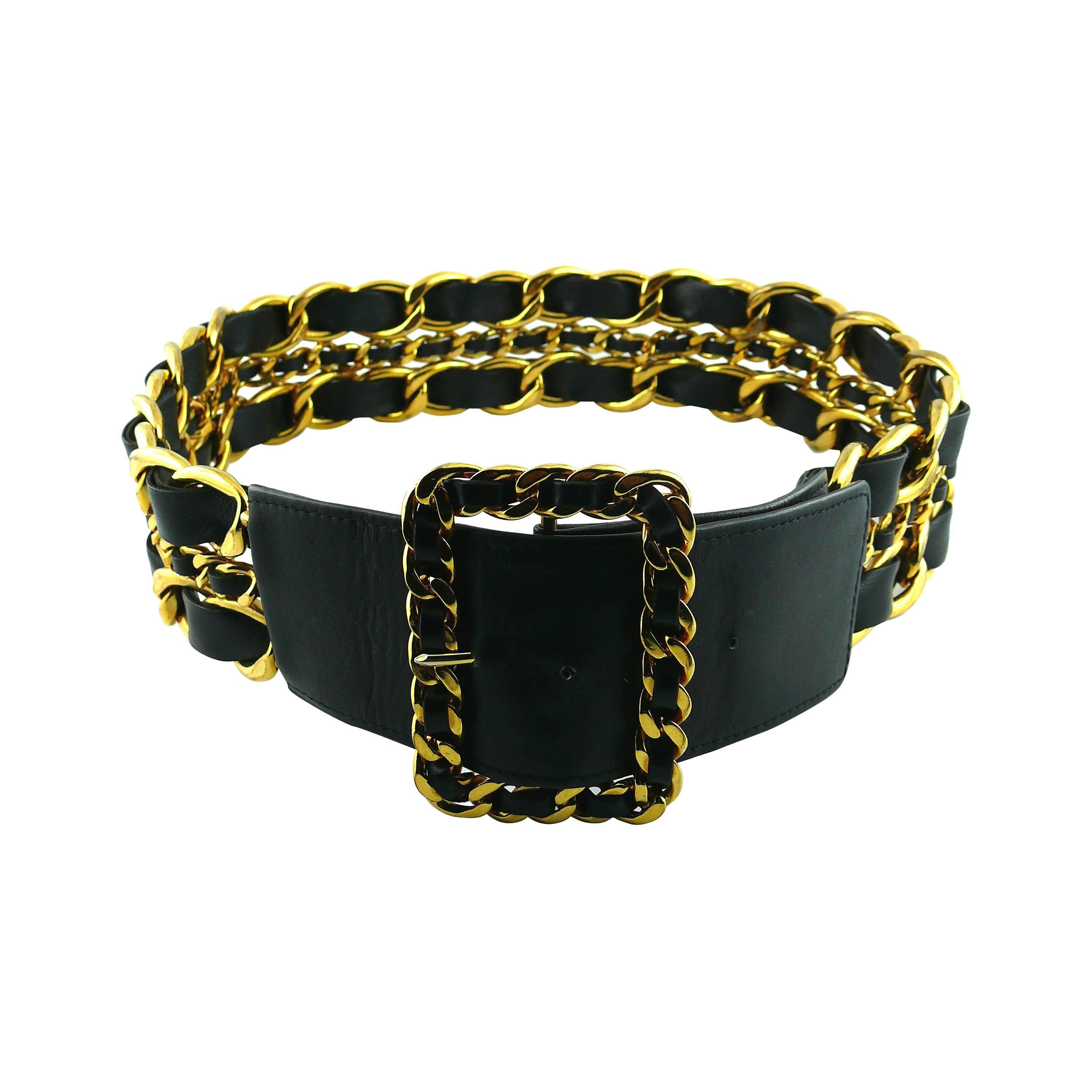 Chanel Vintage Large Iconic Chain and Woven Leather Belt