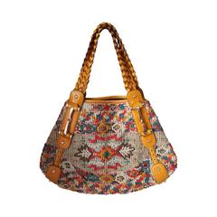 Gucci Multi Color Raised Needle Point Bag with Mustard Leather Trim