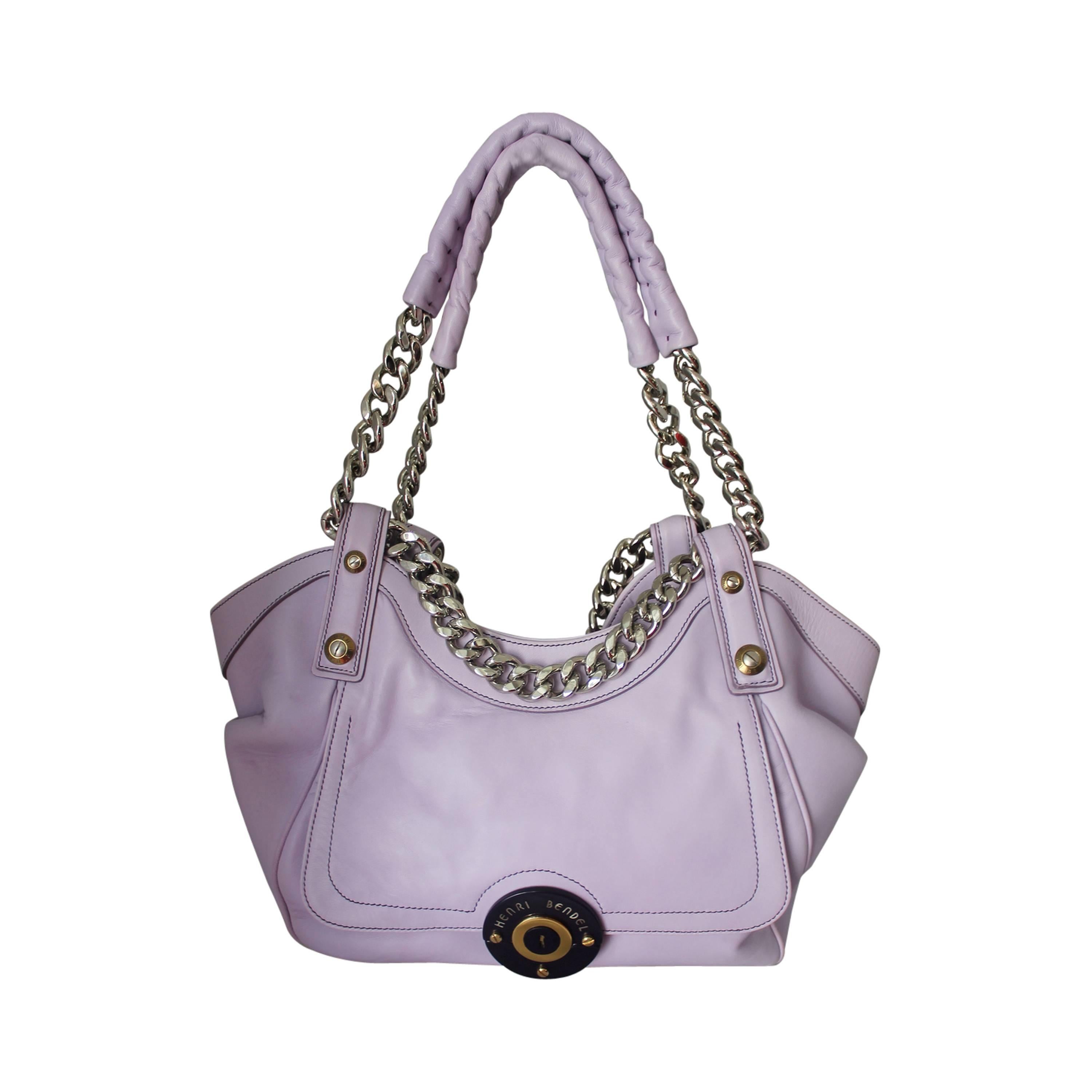 Henri Bendel Lavender Leather Handbag with Silver Chain