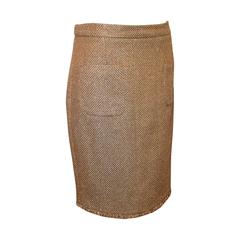 Chanel Metallic Gold Tweed Skirt with Fringe Trim & 2 Pockets 13C- NWT - 40