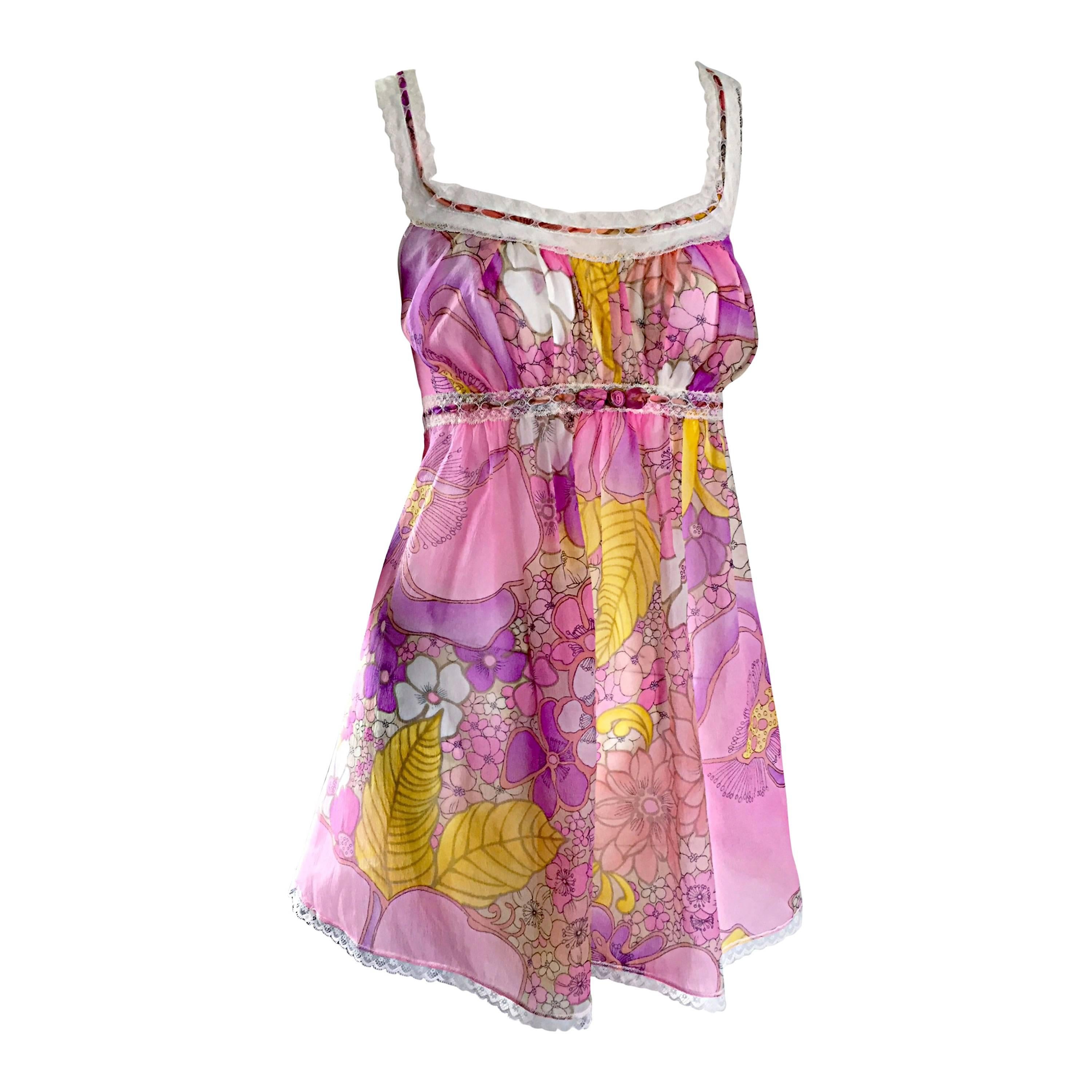 1960s Vintage Saks Fifth Avenue Peignoir 60s Babydoll Mini Dress / Top
