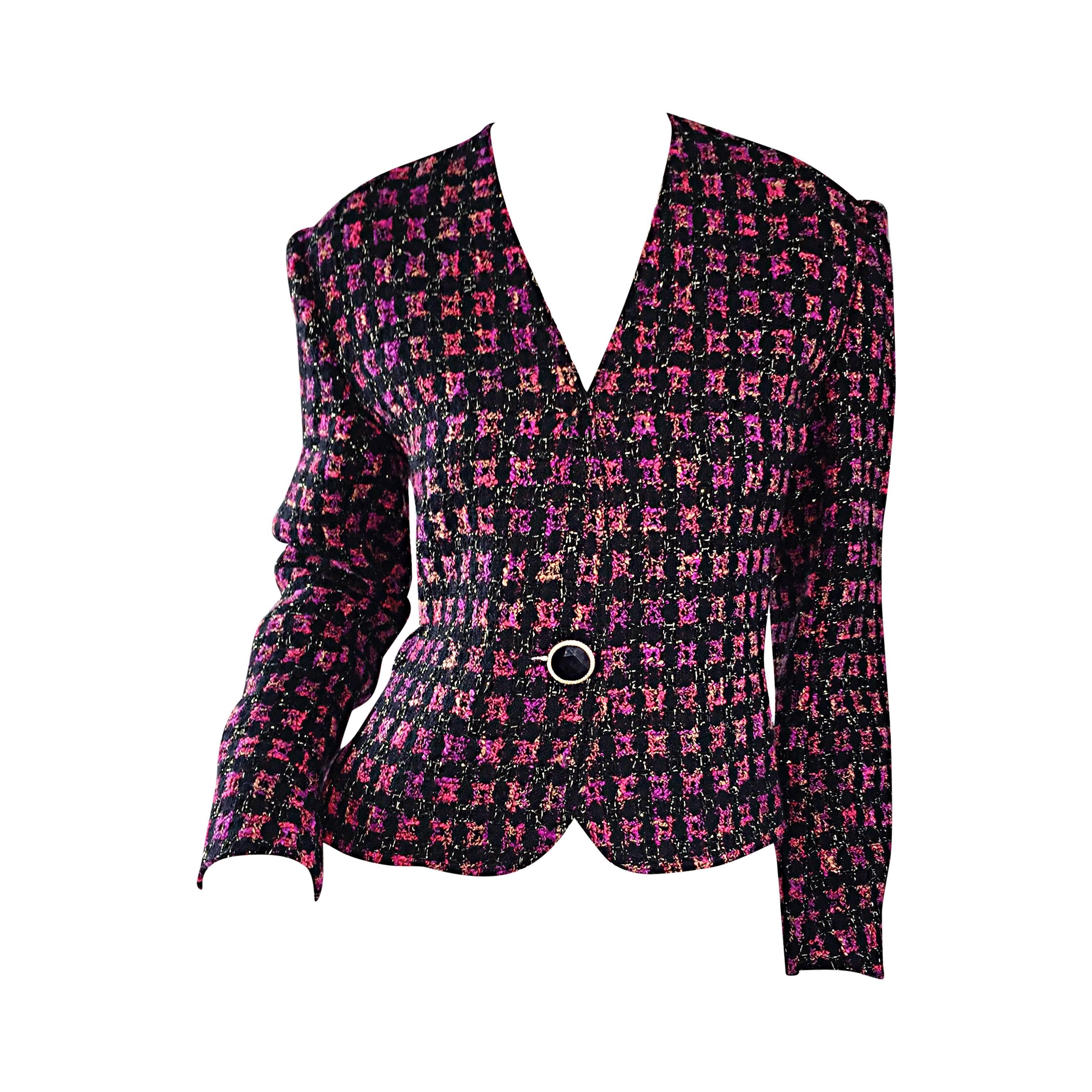 Vintage Jaeger 1990er Fantasy Tweed lila + rosa + schwarz Metallic Blazer Jacke im Angebot