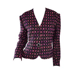 Veste blazer vintage fantaisie Jaeger en tweed violet + rose + noir métallisé (années 1990)