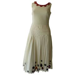 Prada Off White Embellised Linen Dress (38 Itl)