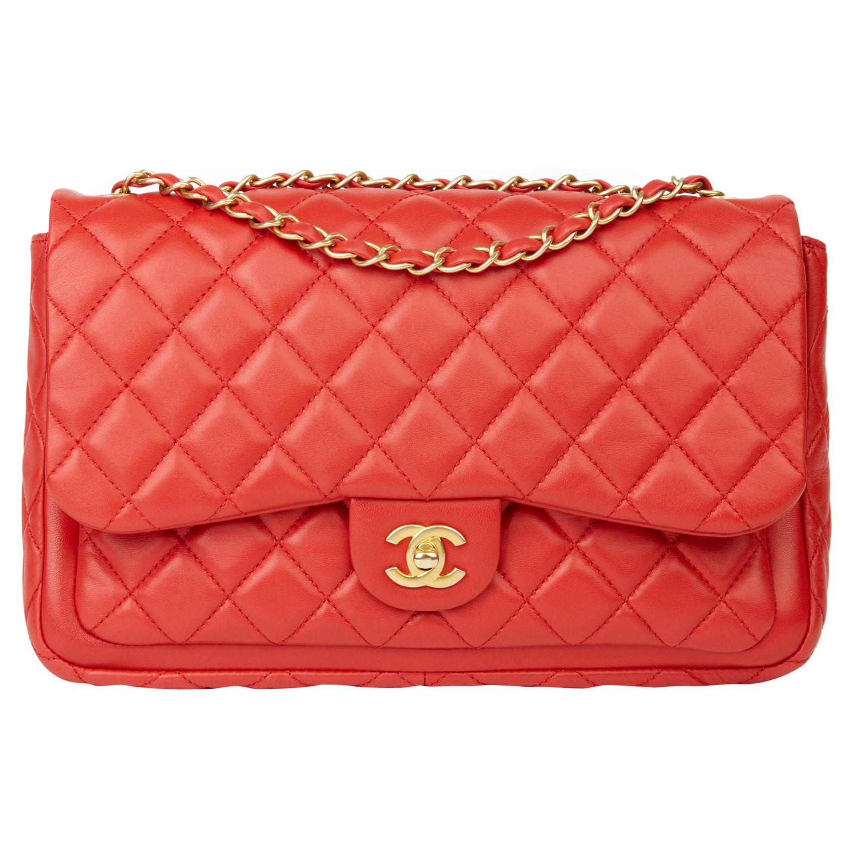 2014 Chanel Lipstick Red Quilted Lambskin Classic Single Flap Bag