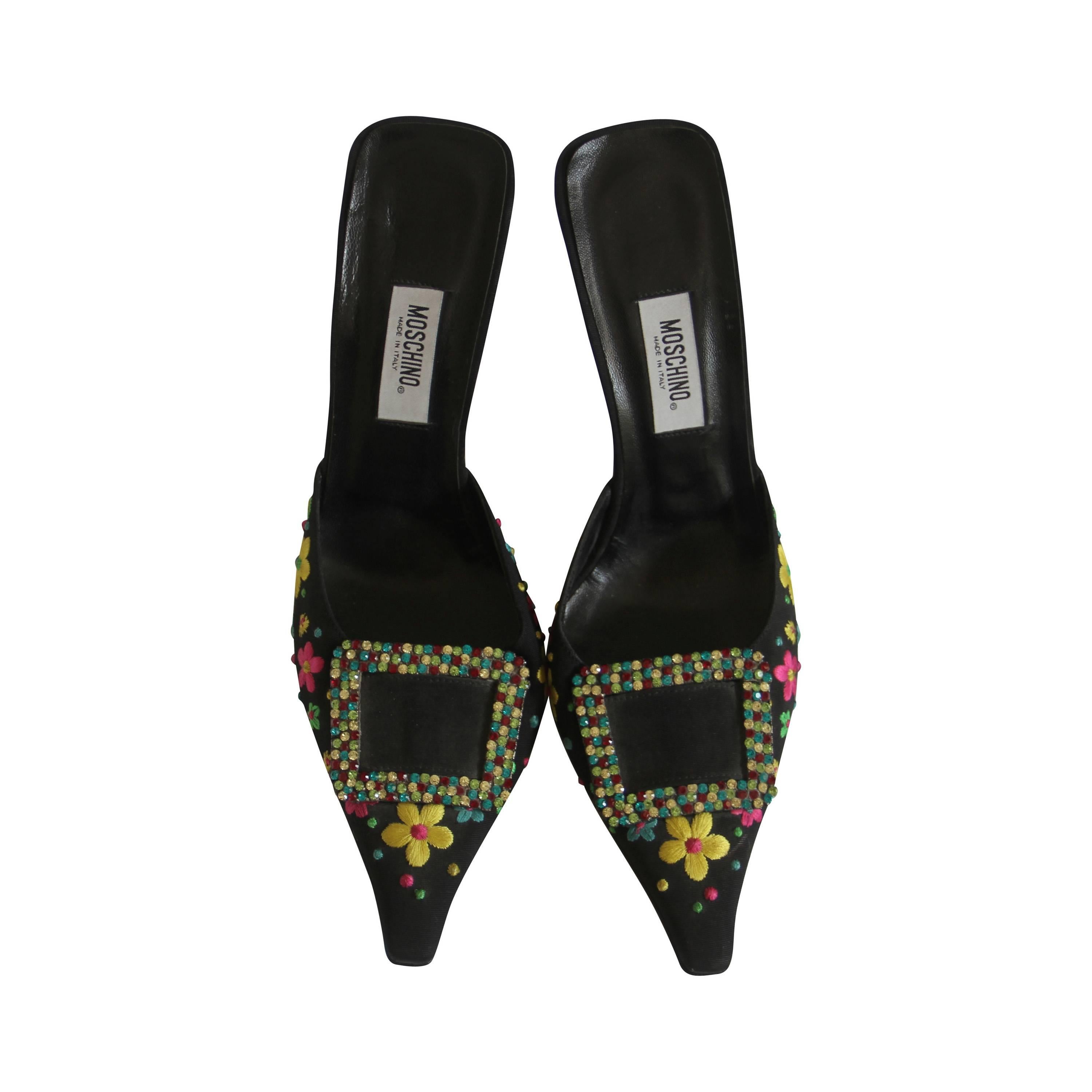 Moschino Embellished Cocktail Shoes Late 1990's For Sale