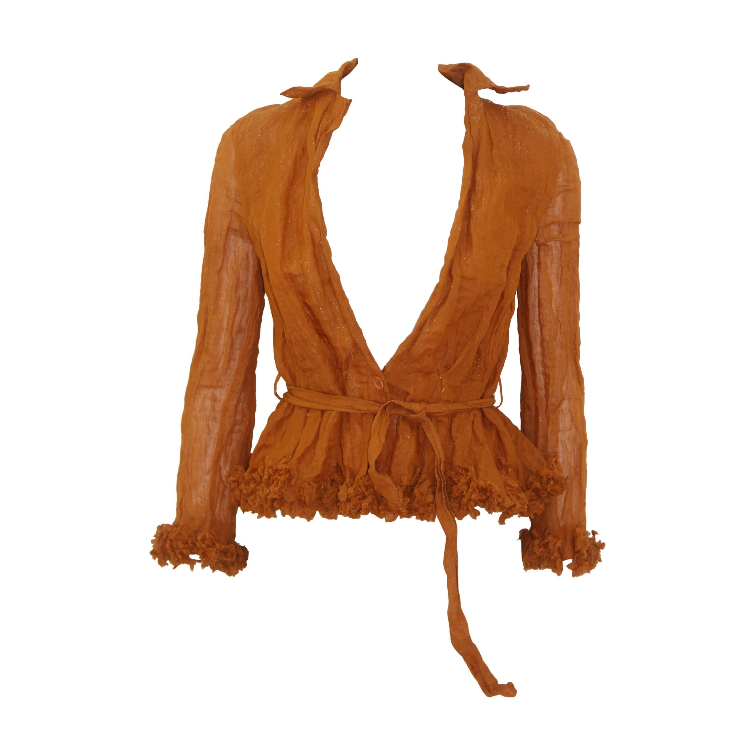 Romeo Gigli Textured Ruffle Belted Jacket Spring 2001 For Sale