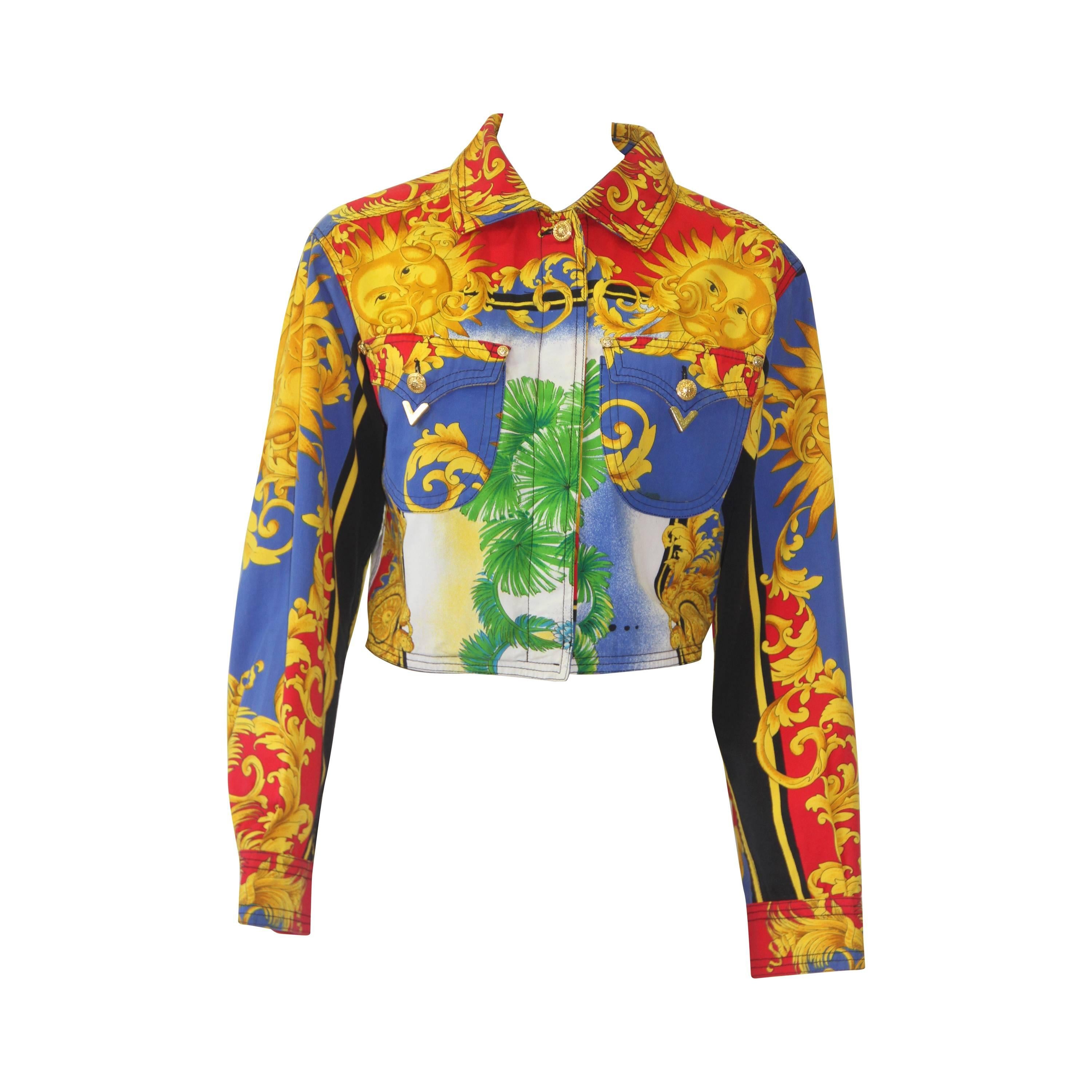 Gianni Versace Sun Baroque Printed Cotton Jacket Spring 1993 For Sale