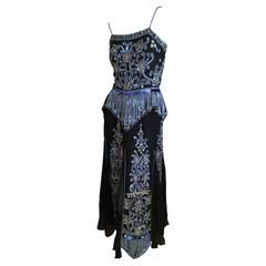 English 1970's Silk Sequin Embellished 2 pc Dress Set