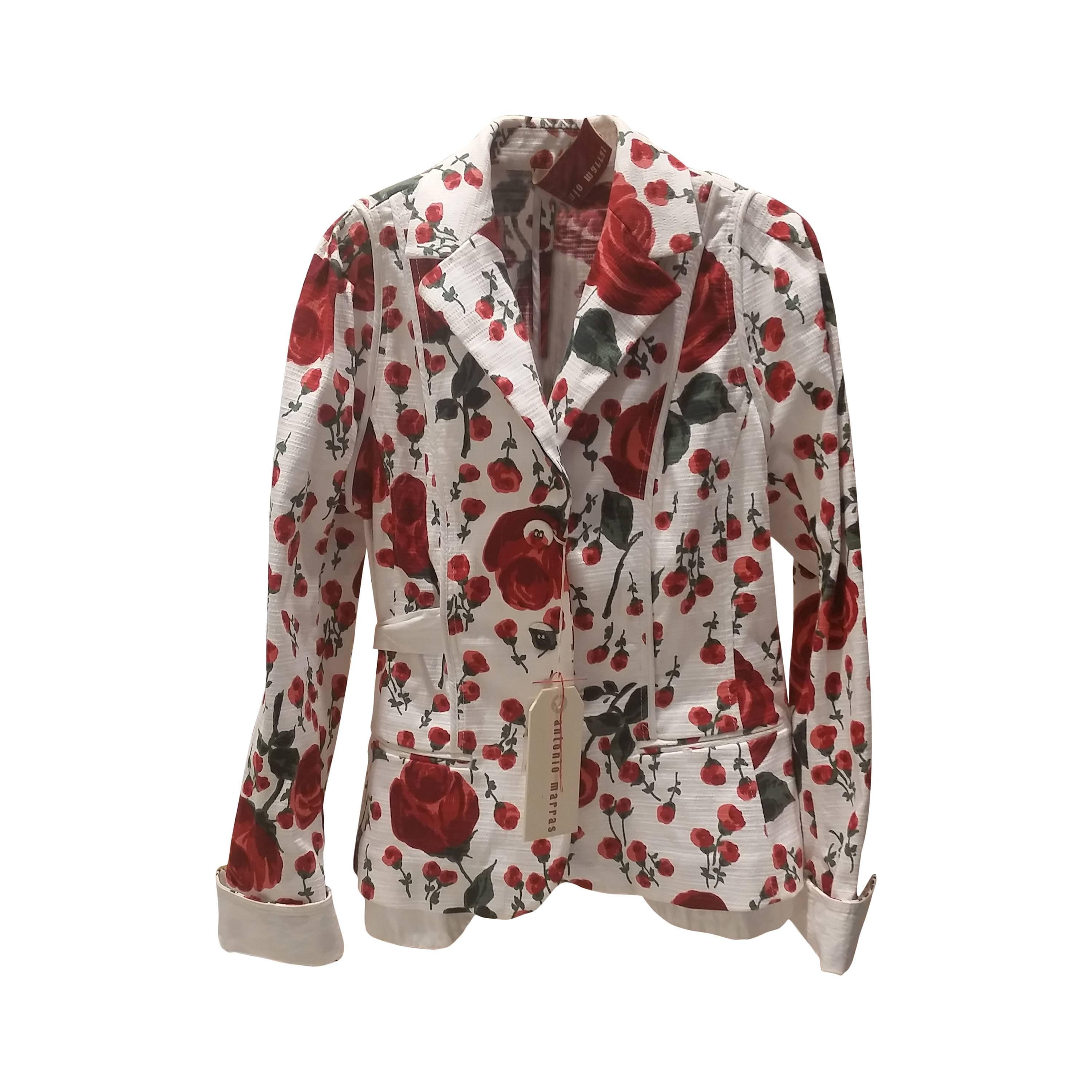 1990s Antonio Marras white with red roses jacket For Sale