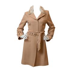 J. Mendel  Tan Coat with Fur Trim Collar