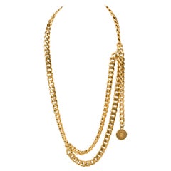 1990s Vintage Chanel Satin Gold Double Belt Necklace