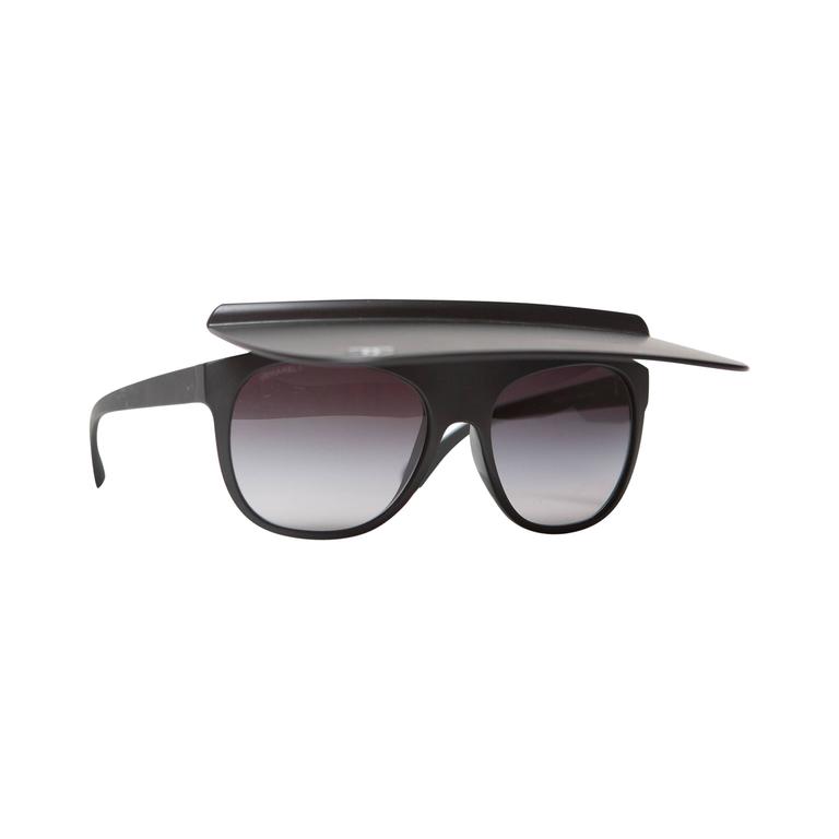 CHANEL Black Spring/Summer 2014 Runway Sunglasses with Visor at
