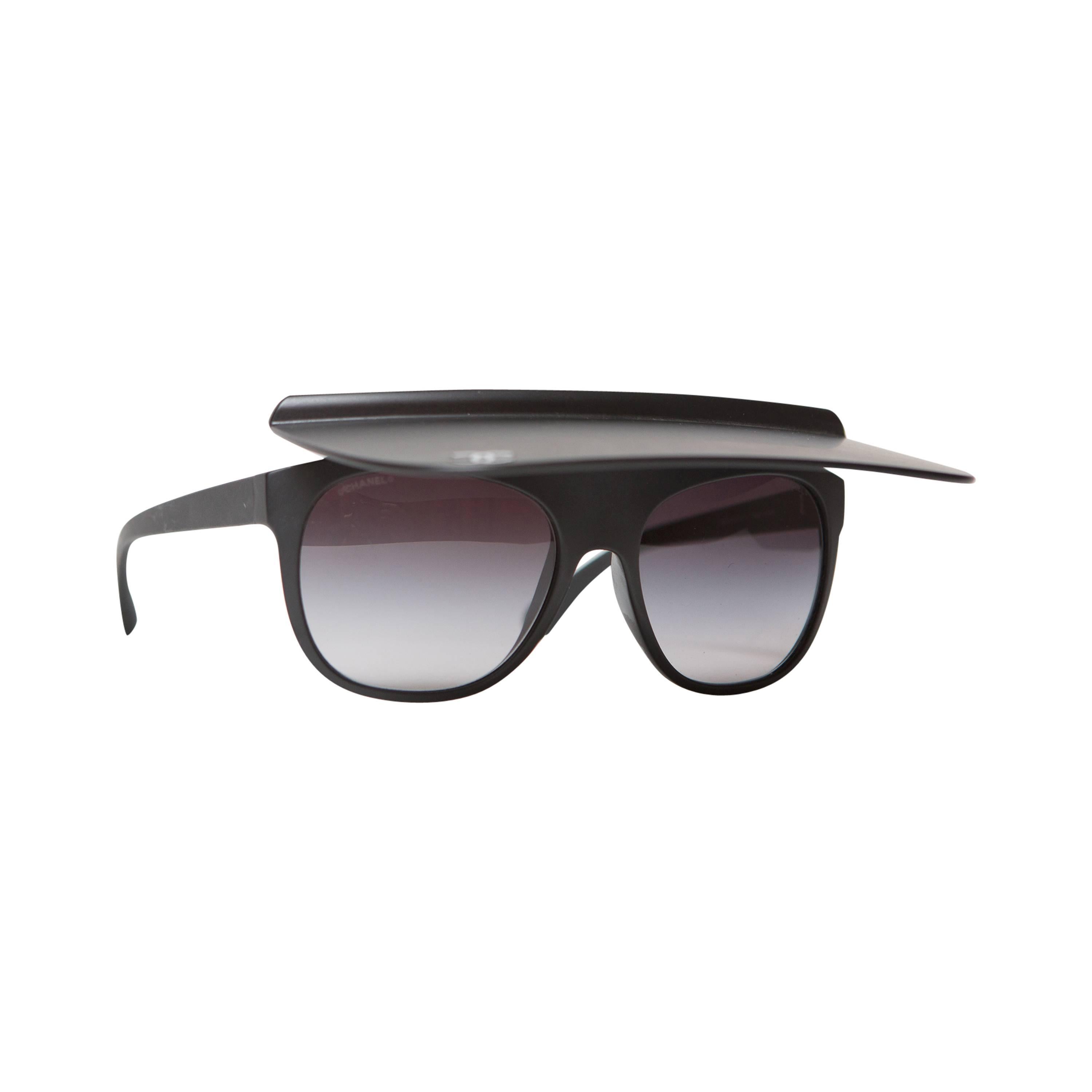 CHANEL Black Spring/Summer 2014 Runway Sunglasses with Visor